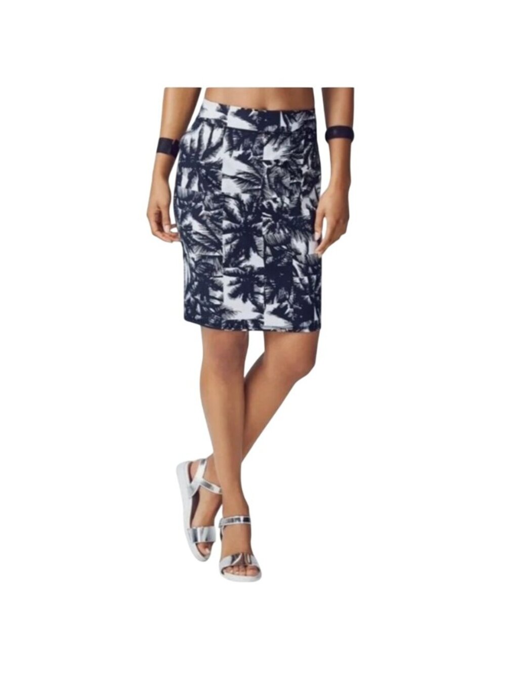 Fabletics Cora Stretch Pencil Skirt Hawaiian Tropical Black & White Midi Small